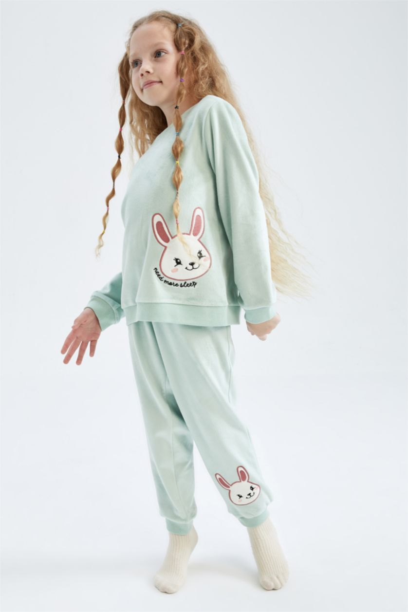 GIRLS & TEENS Mint Girls Long Sleeve Velvet Pajamas Set
