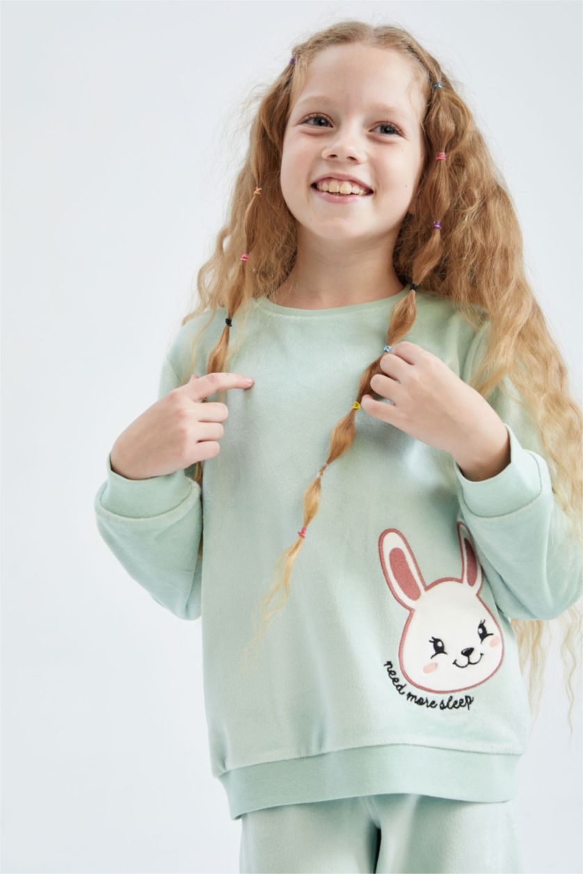 GIRLS & TEENS Mint Girls Long Sleeve Velvet Pajamas Set