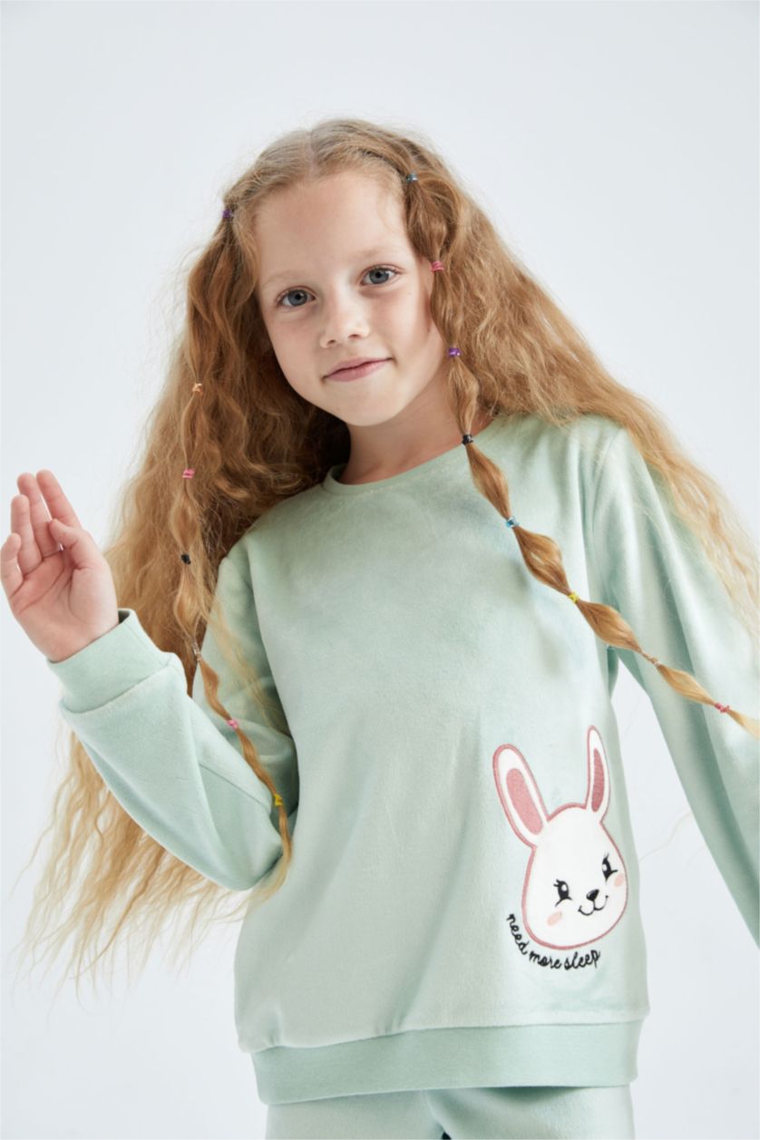 GIRLS & TEENS Mint Girls Long Sleeve Velvet Pajamas Set
