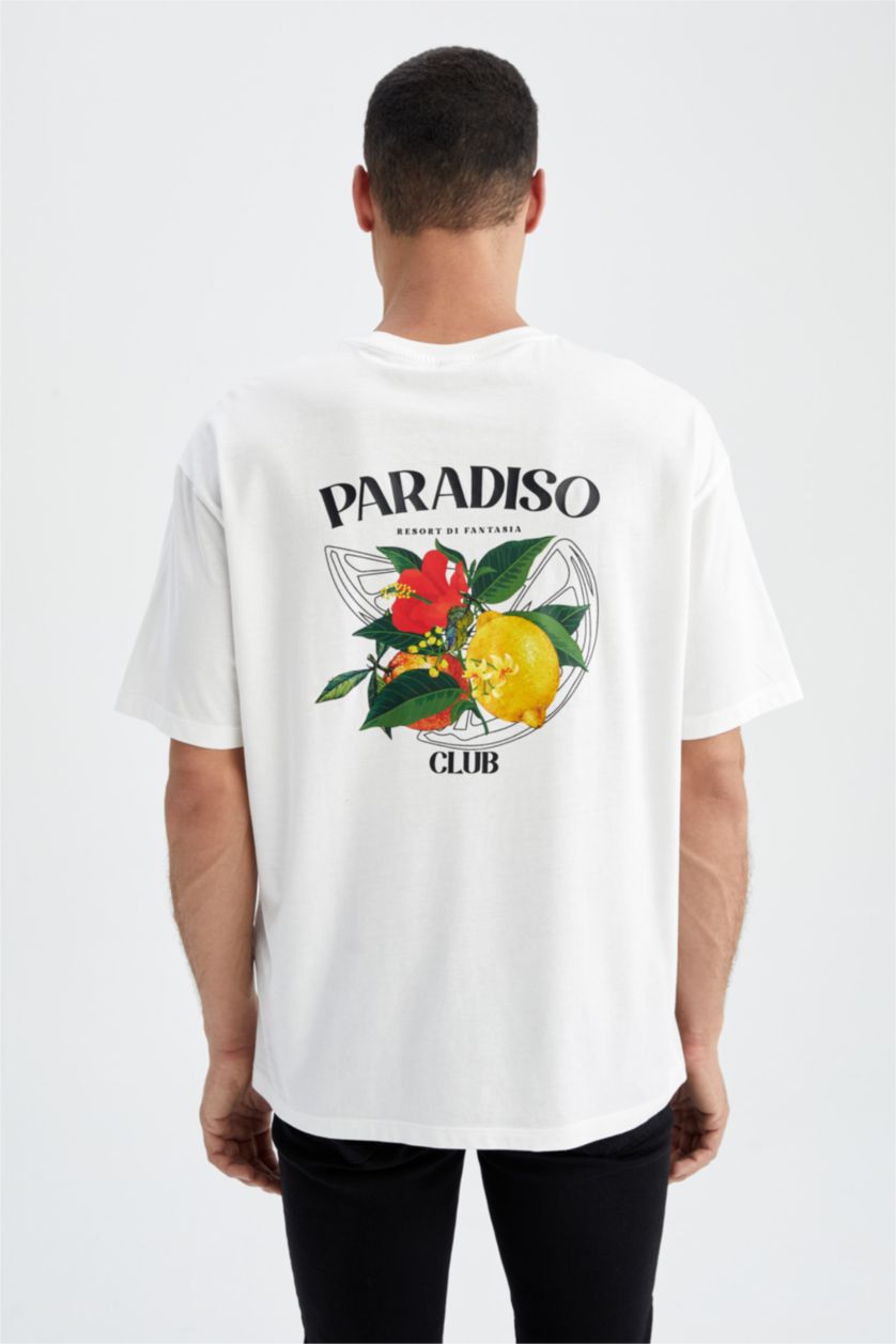 Man White Oversize Fit Crew Neck Short Sleeve T-Shirt