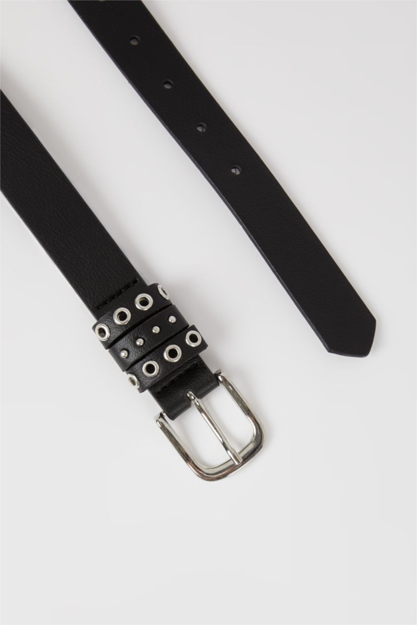 Women Black Woman Rectangle Clasp Faux Leather Jean Belt