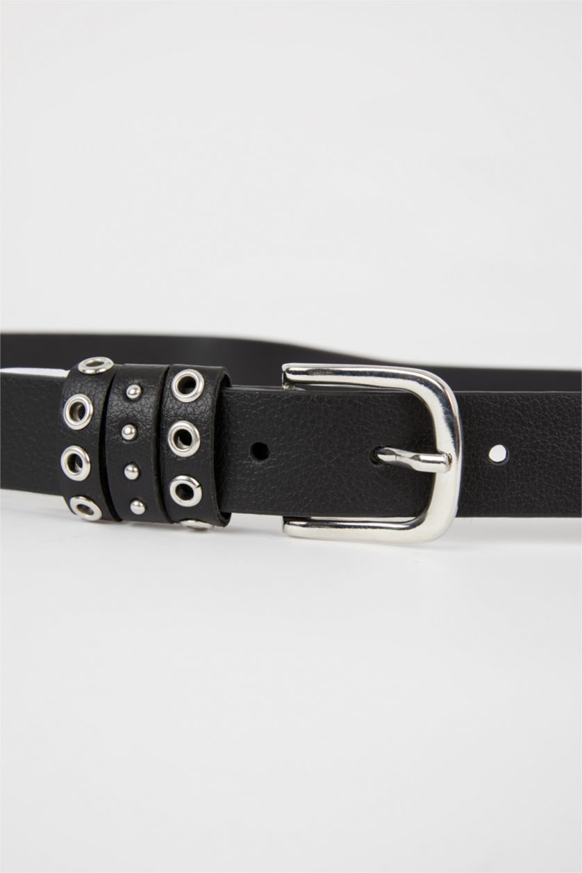 Women Black Woman Rectangle Clasp Faux Leather Jean Belt