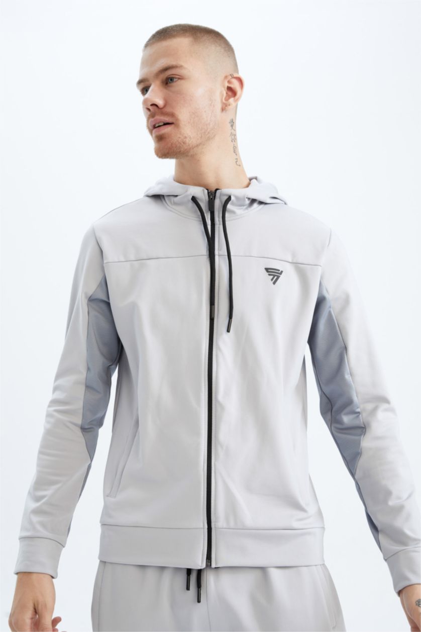 Man Light Grey DeFactoFit Slim Fit Sports Cardigan