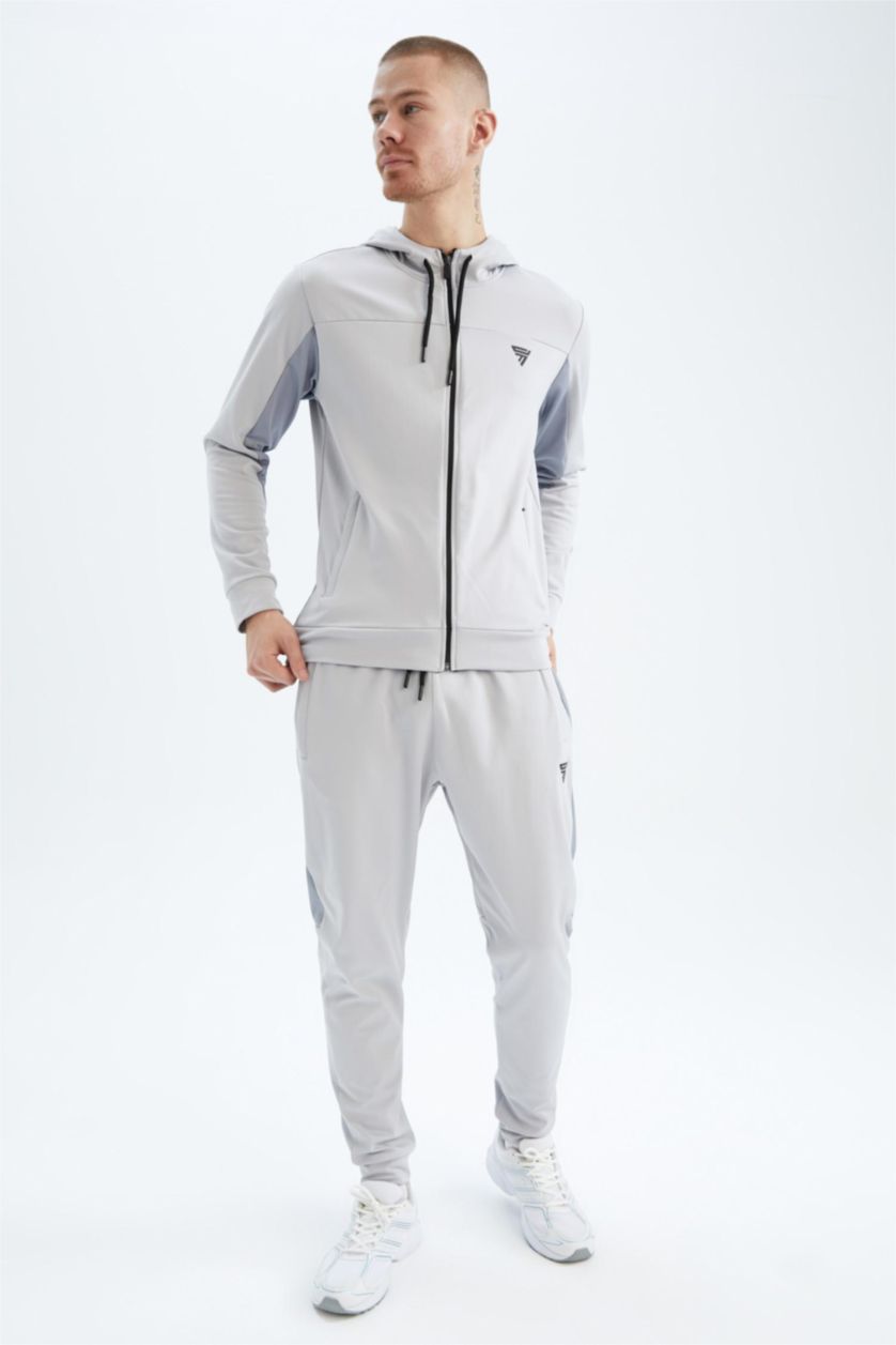 Man Light Grey DeFactoFit Slim Fit Sports Cardigan
