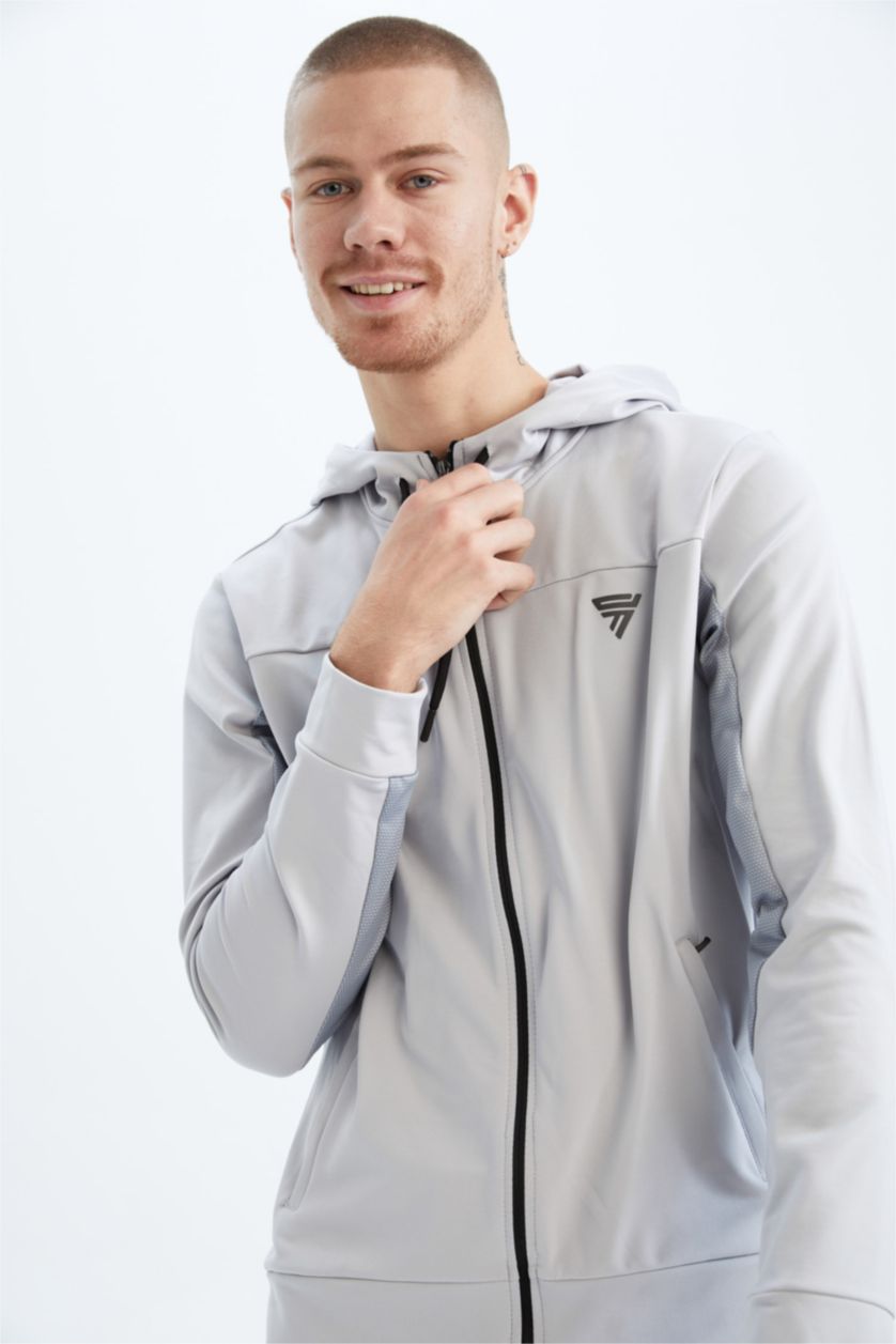 Man Light Grey DeFactoFit Slim Fit Sports Cardigan