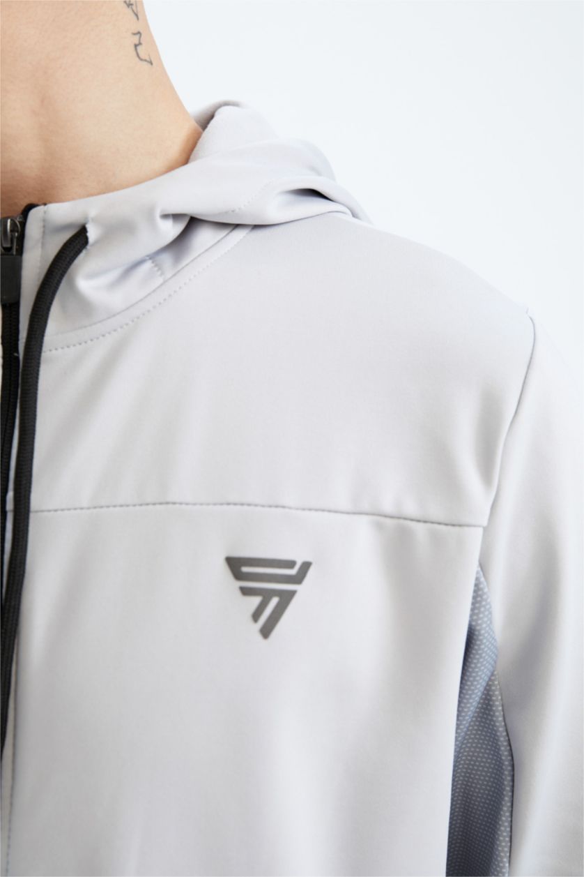 Man Light Grey DeFactoFit Slim Fit Sports Cardigan