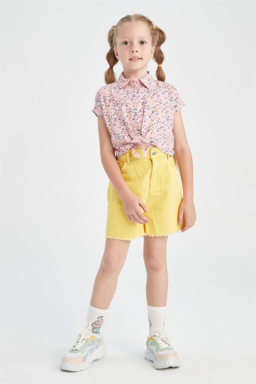 GIRLS & TEENS Yellow شورت قطن موم فيت