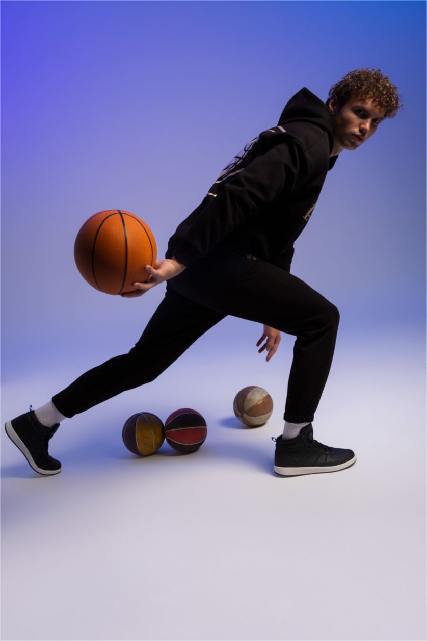 Erkek Siyah Regular Fit Kalın Sweatshirt Kumaşı Jogger