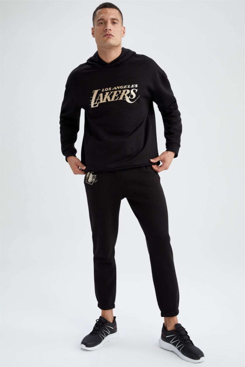 Erkek Siyah Regular Fit Kalın Sweatshirt Kumaşı Jogger