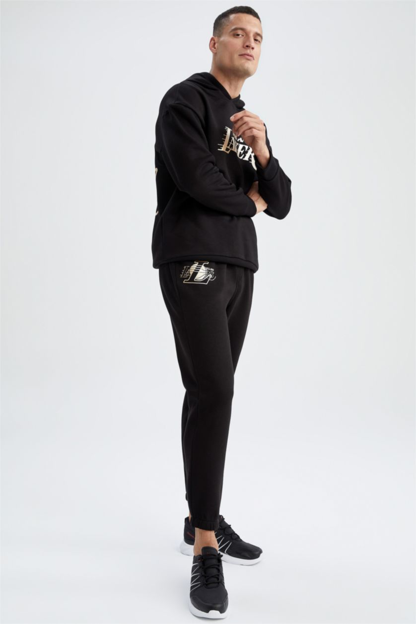 Erkek Siyah Regular Fit Kalın Sweatshirt Kumaşı Jogger