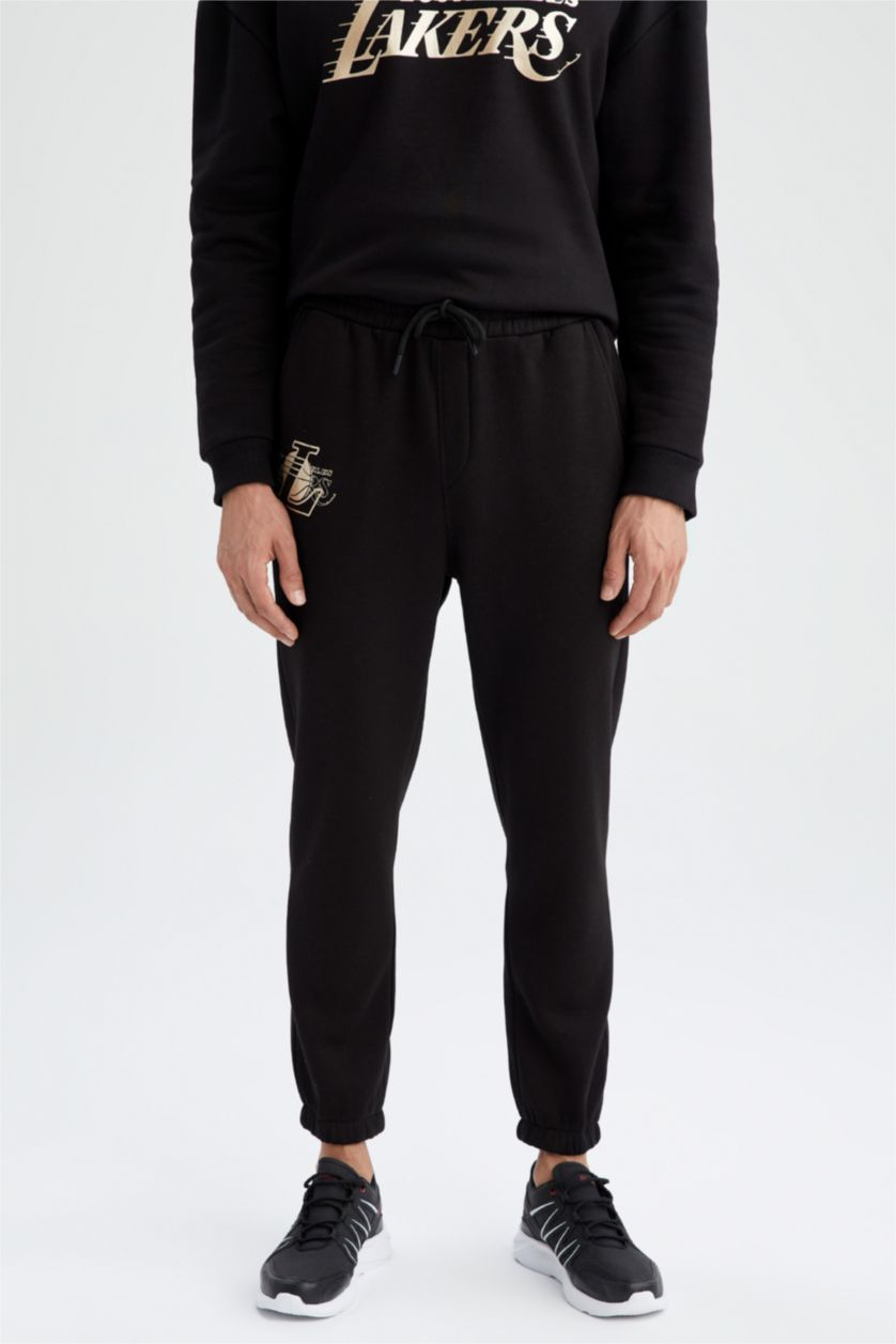 Erkek Siyah Regular Fit Kalın Sweatshirt Kumaşı Jogger