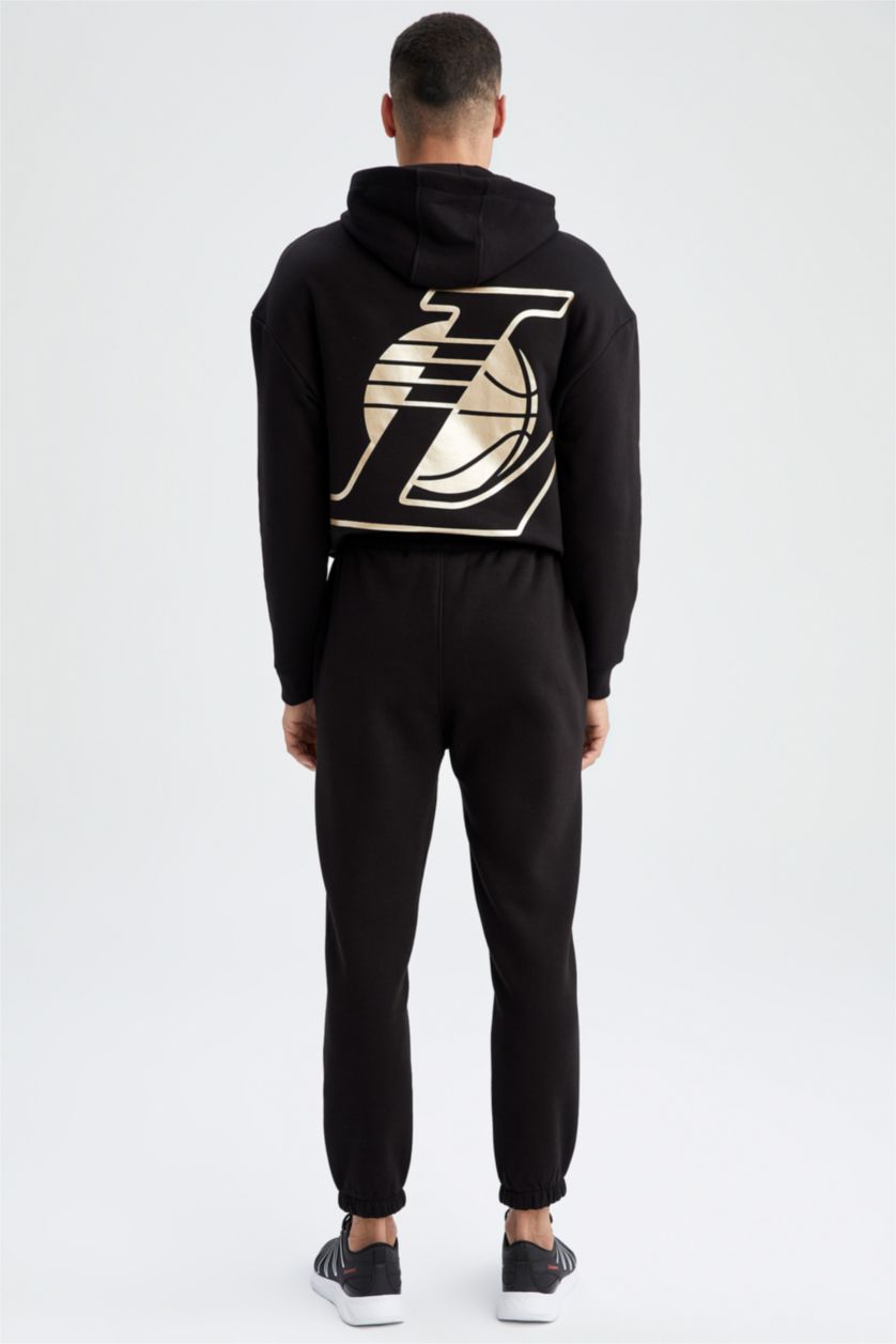 Erkek Siyah Regular Fit Kalın Sweatshirt Kumaşı Jogger