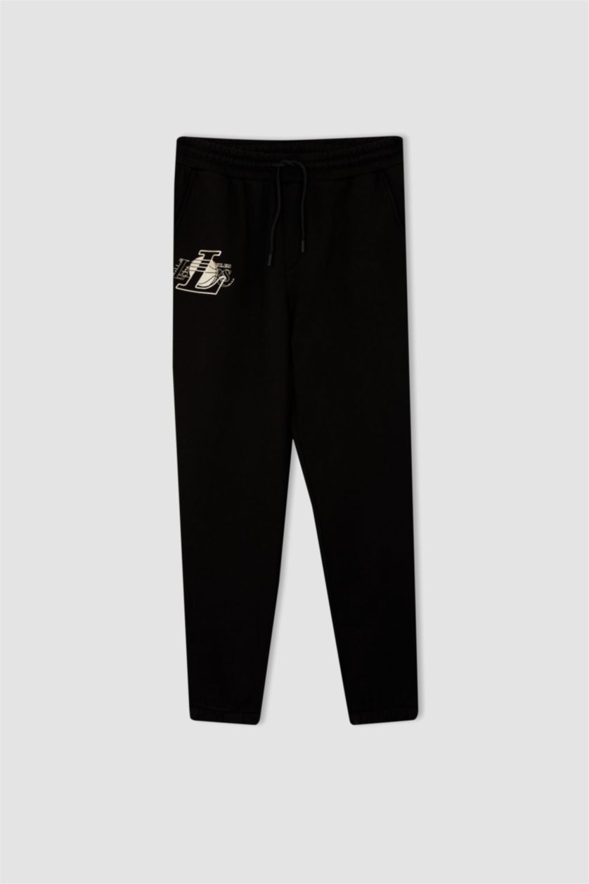 Erkek Siyah Regular Fit Kalın Sweatshirt Kumaşı Jogger