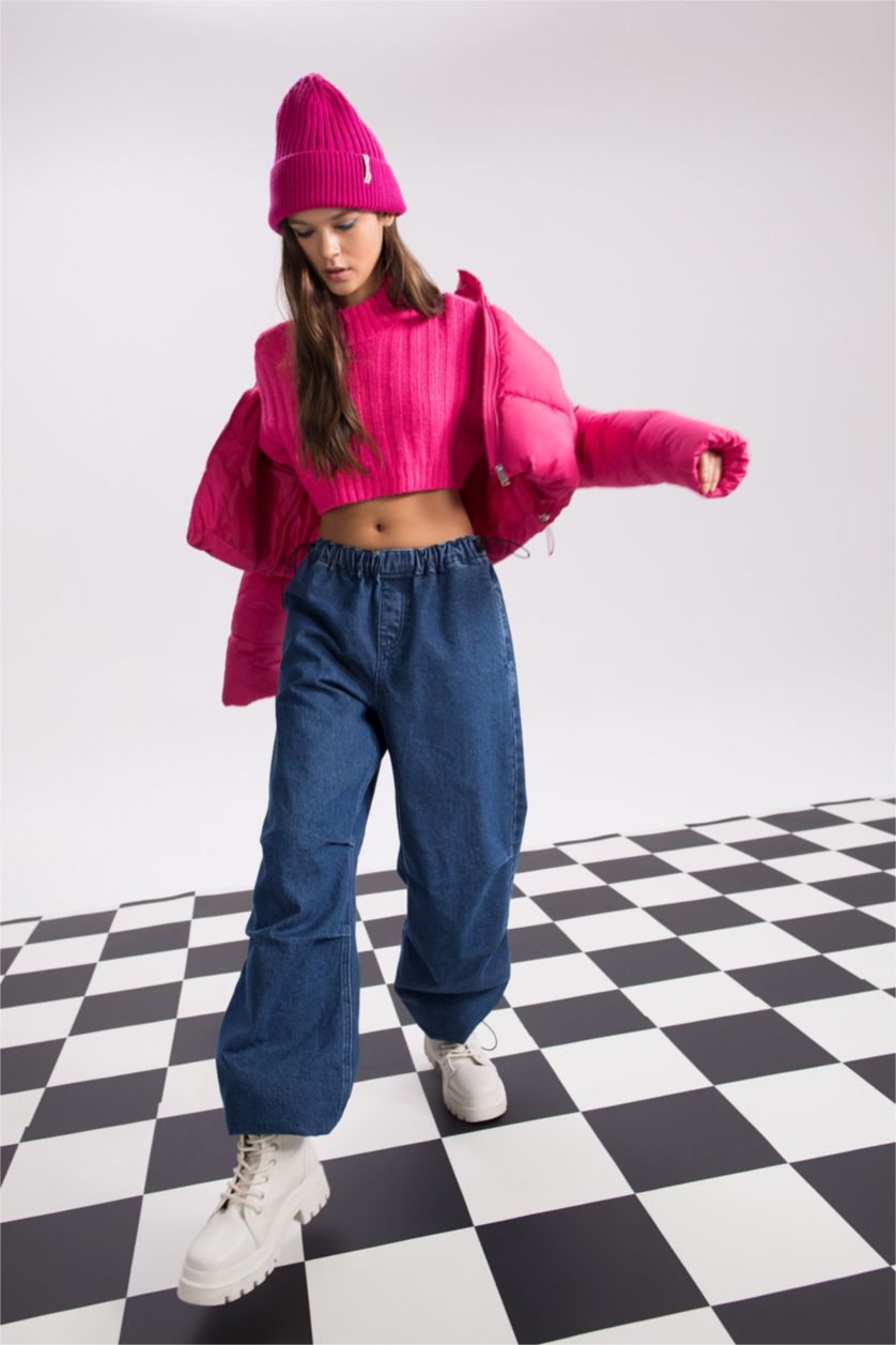 Kadın Pembe Su İtici Crop Şişme Mont