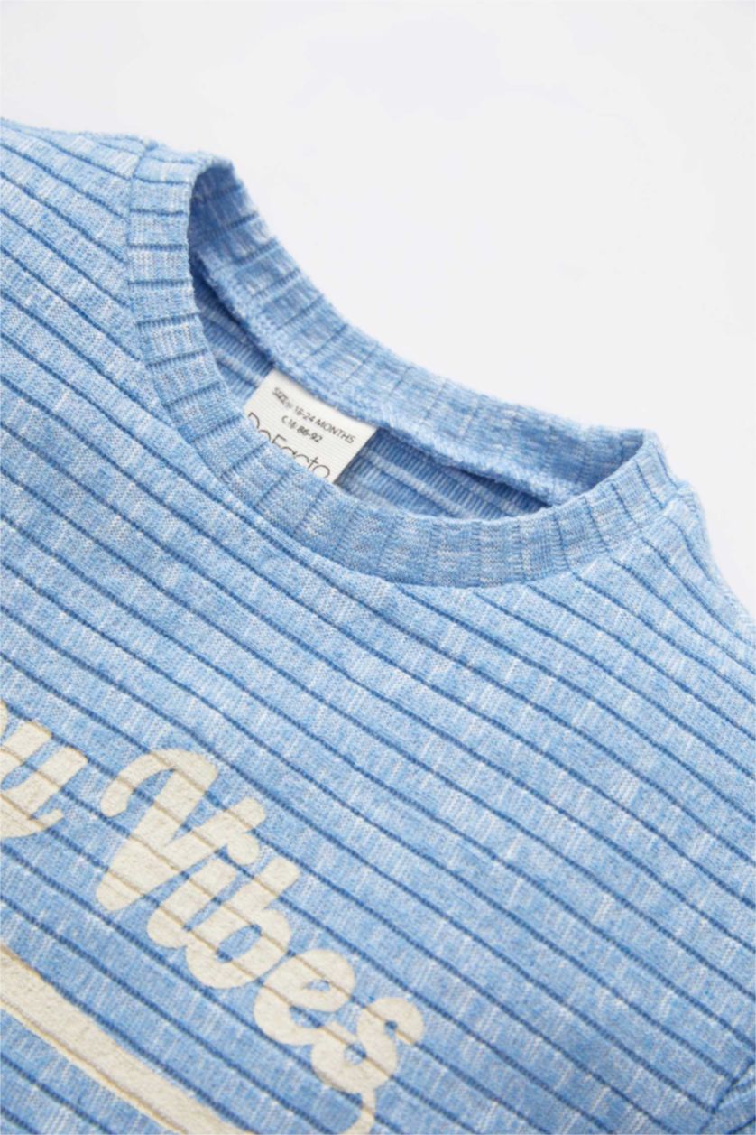 BÉBÉ GARÇON Bleu Ensemble En Tricot Ctelé Col Ras Du Cou Slogan Manche Longue 2 BéBé Garçon