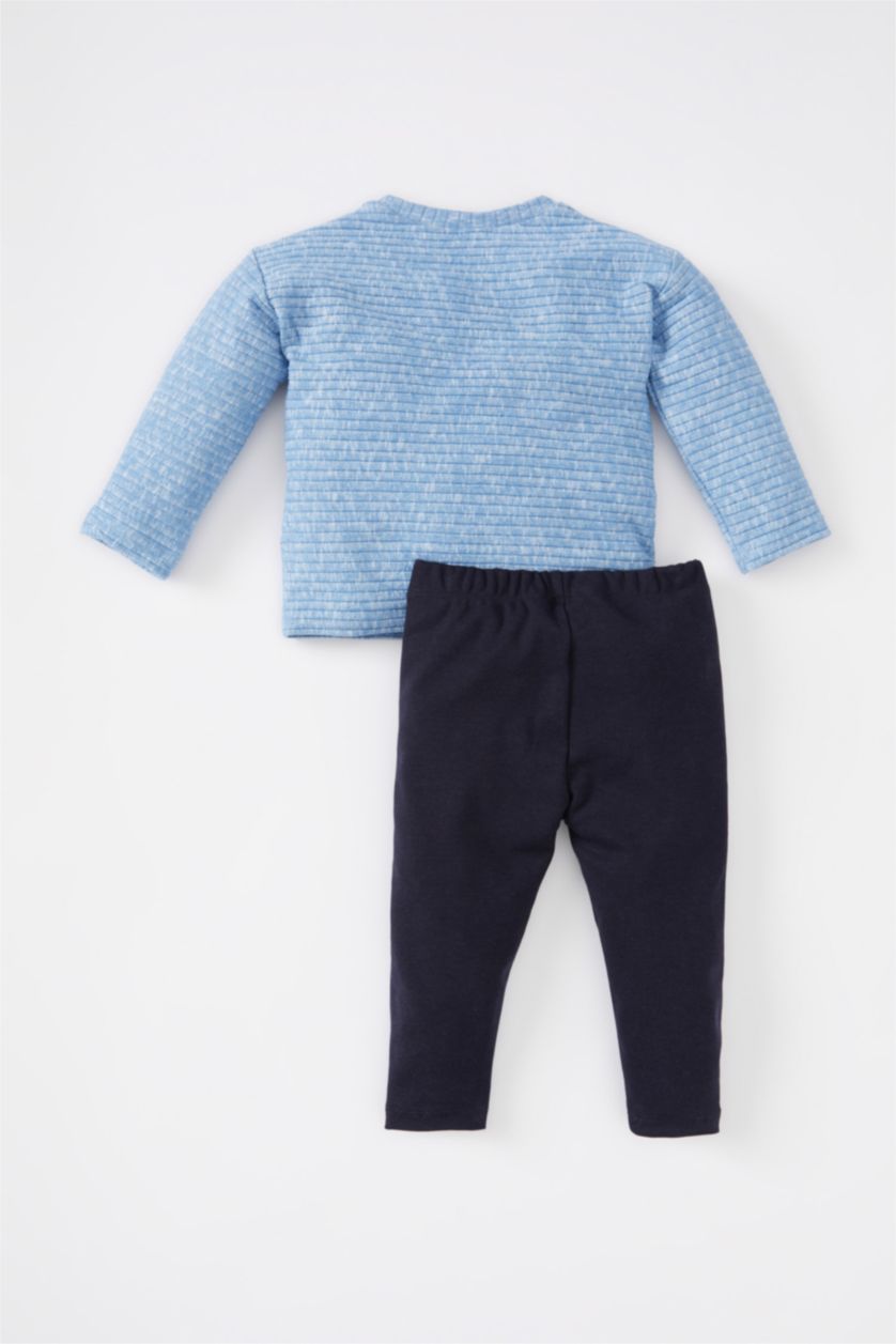 BÉBÉ GARÇON Bleu Ensemble En Tricot Ctelé Col Ras Du Cou Slogan Manche Longue 2 BéBé Garçon