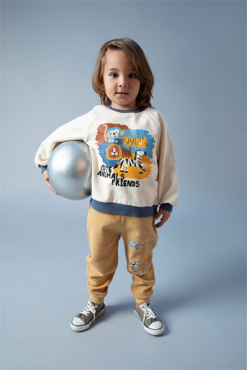 BABY BOY Beige Regular Fit Animal Crew Neck Sweatshirt