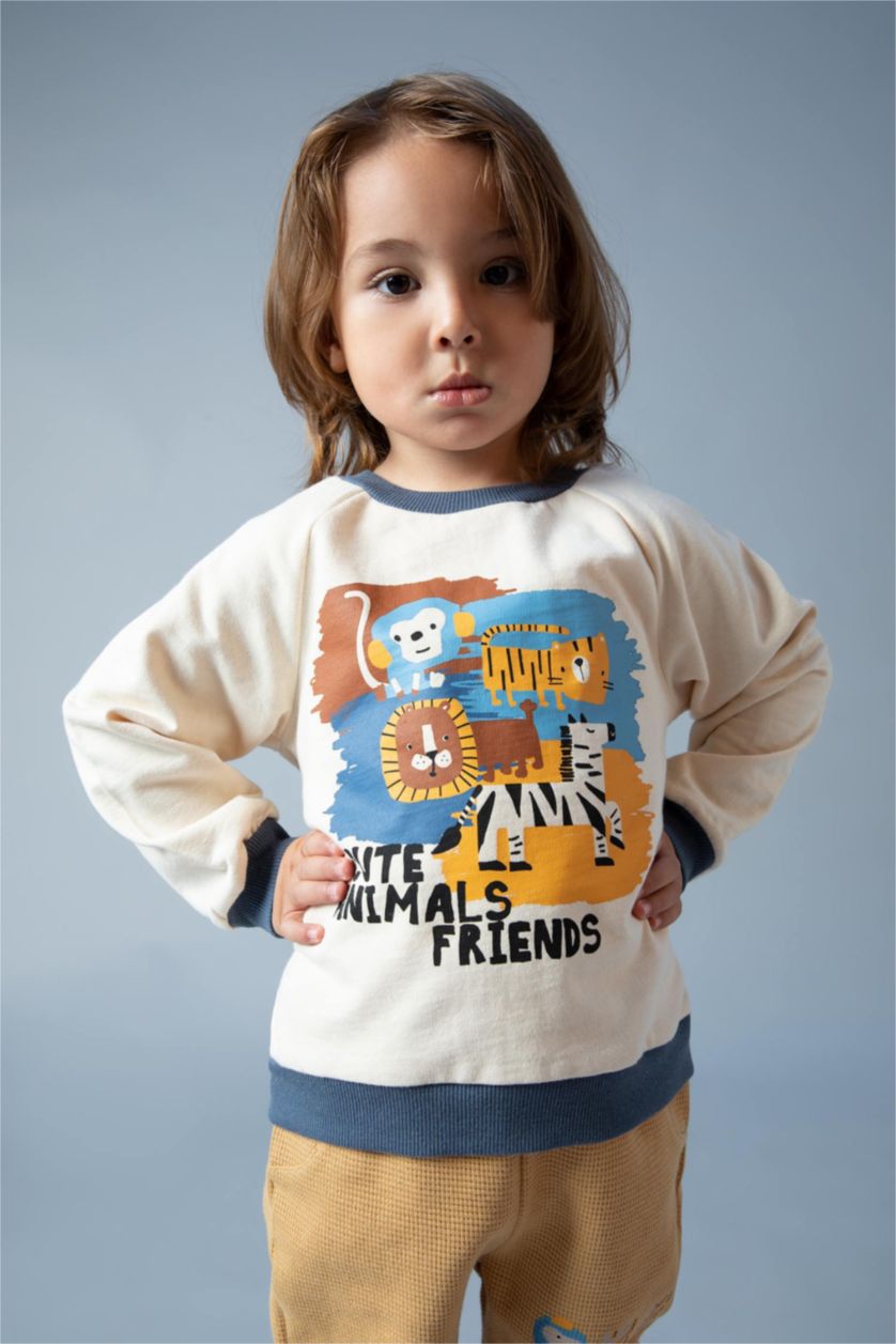 BABY BOY Beige Regular Fit Animal Crew Neck Sweatshirt