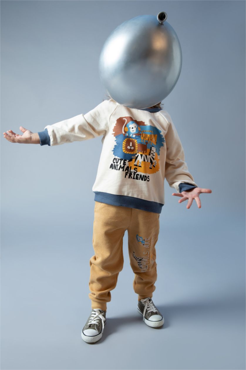 BABY BOY Beige Regular Fit Animal Crew Neck Sweatshirt