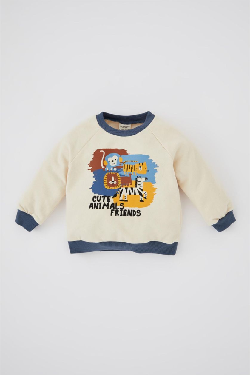 BABY BOY Beige Regular Fit Animal Crew Neck Sweatshirt