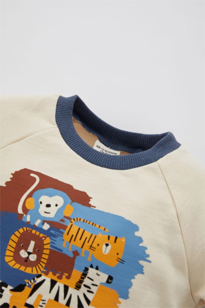 BABY BOY Beige Regular Fit Animal Crew Neck Sweatshirt