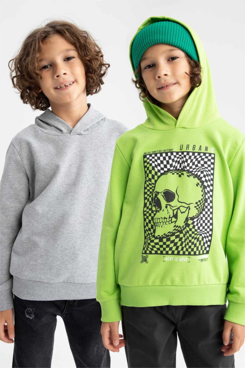 أولادي أخضر سويت شيرت ولادي بقصة عادية بغطاء للرأس - قطعتين