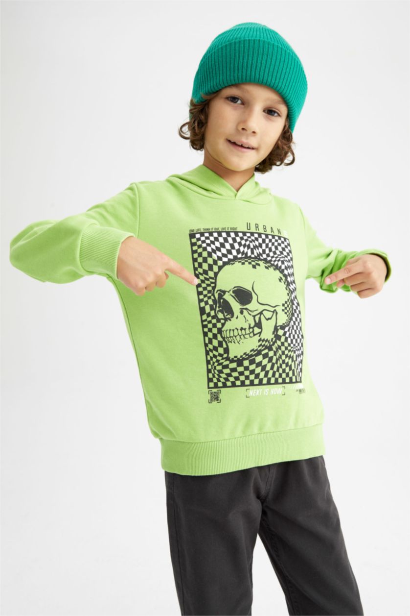 أولادي أخضر سويت شيرت ولادي بقصة عادية بغطاء للرأس - قطعتين