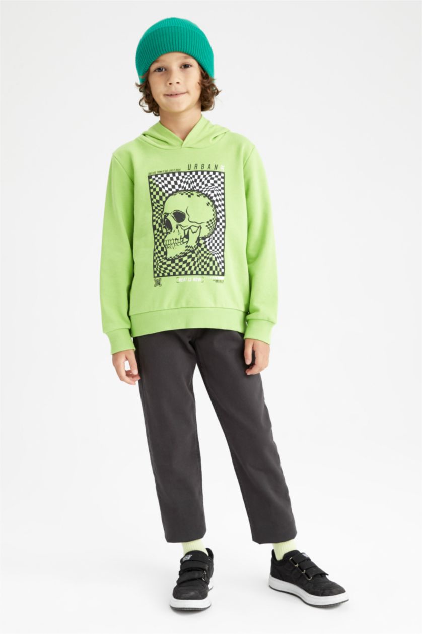 أولادي أخضر سويت شيرت ولادي بقصة عادية بغطاء للرأس - قطعتين