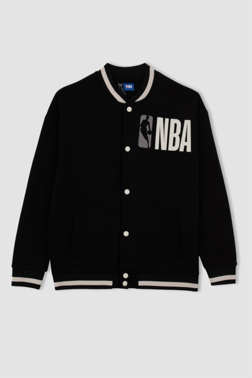 MAN Black College Collar Thick Sweatshirt Fabric Soft Hairy Inside NBA Licensed Cardigan