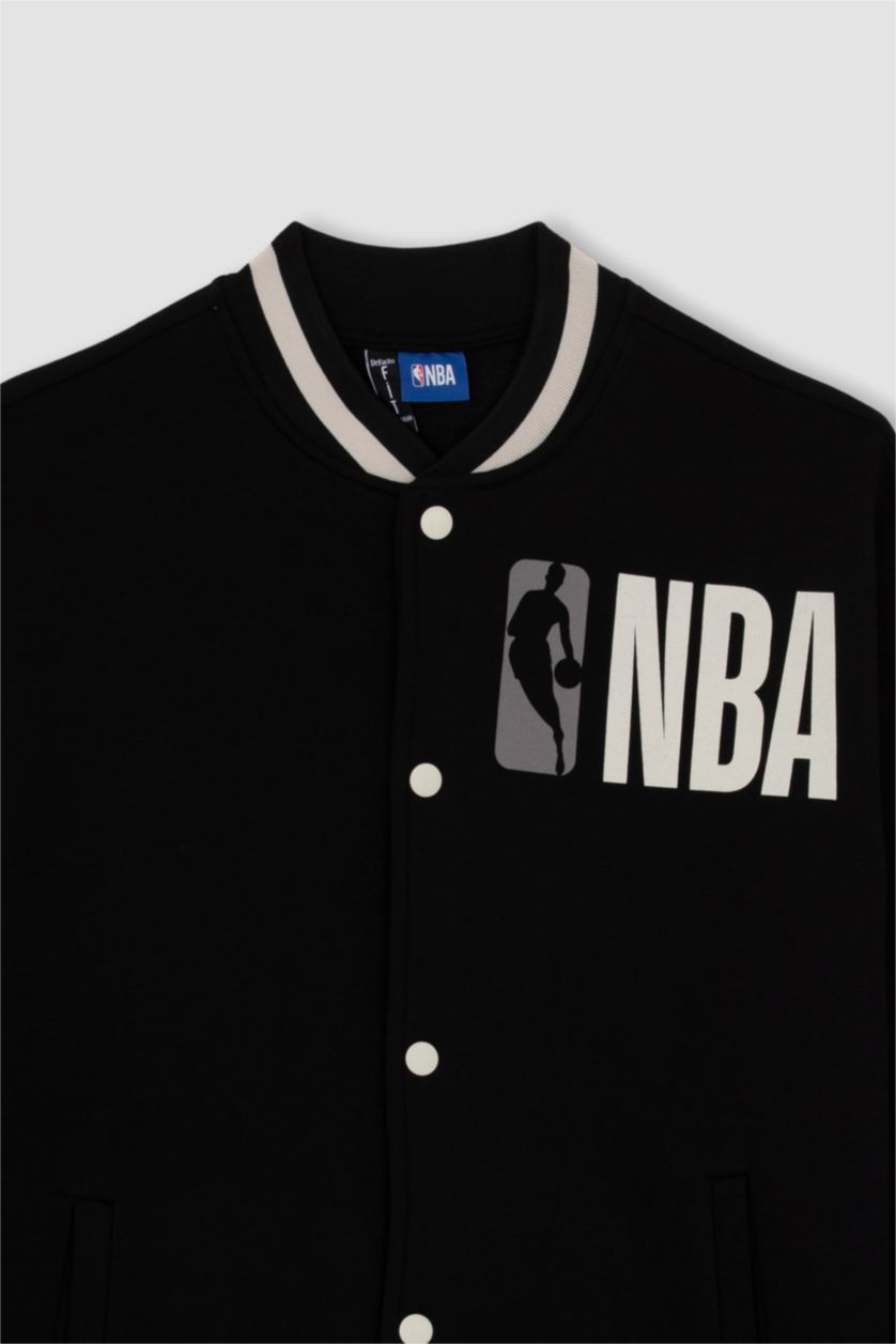 MAN Black College Collar Thick Sweatshirt Fabric Soft Hairy Inside NBA Licensed Cardigan