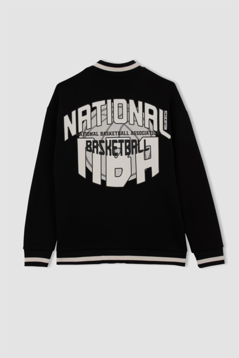 MAN Black College Collar Thick Sweatshirt Fabric Soft Hairy Inside NBA Licensed Cardigan
