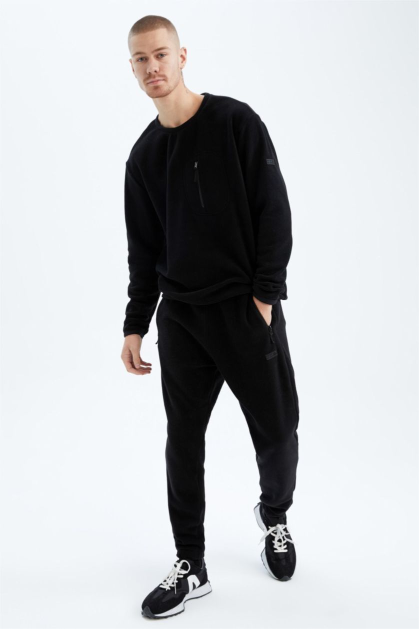 MAN Black Defacto Fit Standard Fit Fleece Jogger Sweatpants