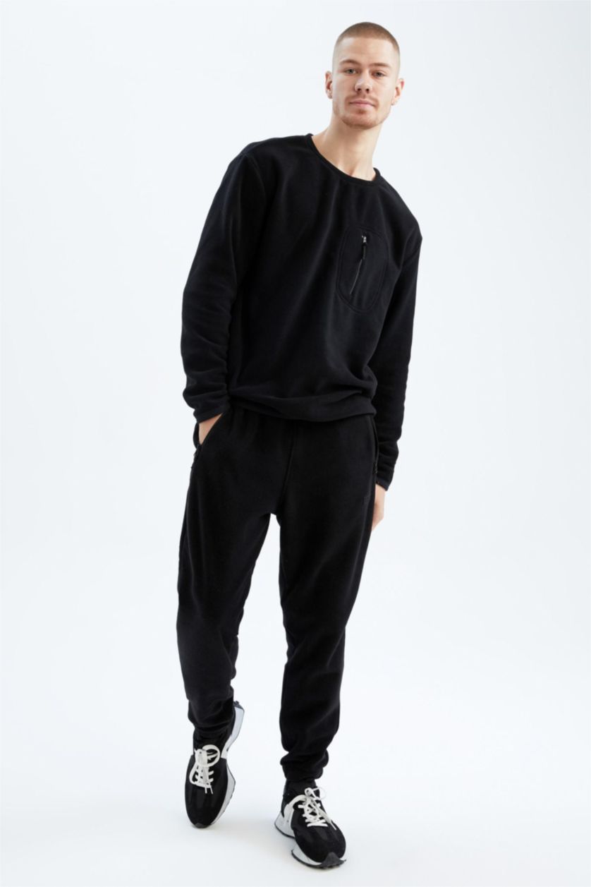 MAN Black Defacto Fit Standard Fit Fleece Jogger Sweatpants