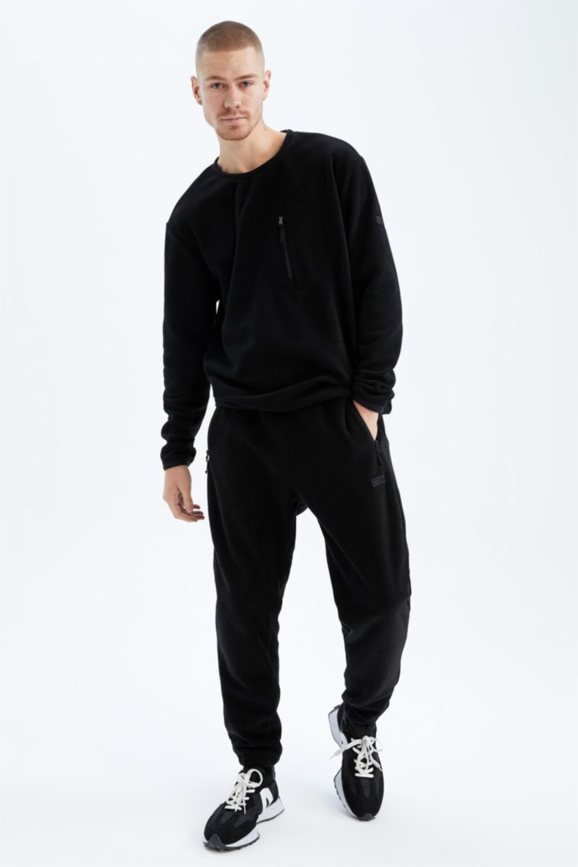 MAN Black Defacto Fit Standard Fit Fleece Jogger Sweatpants