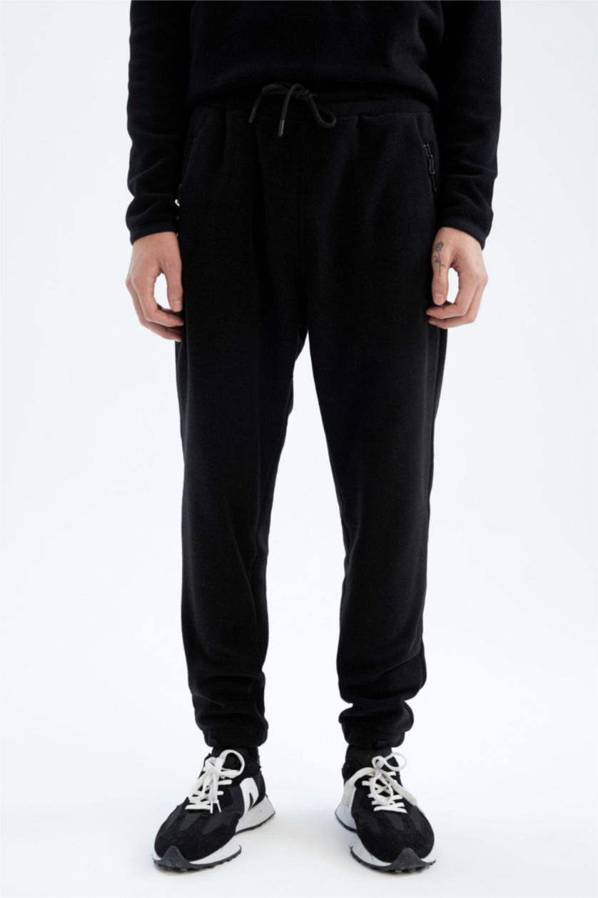 MAN Black Defacto Fit Standard Fit Fleece Jogger Sweatpants