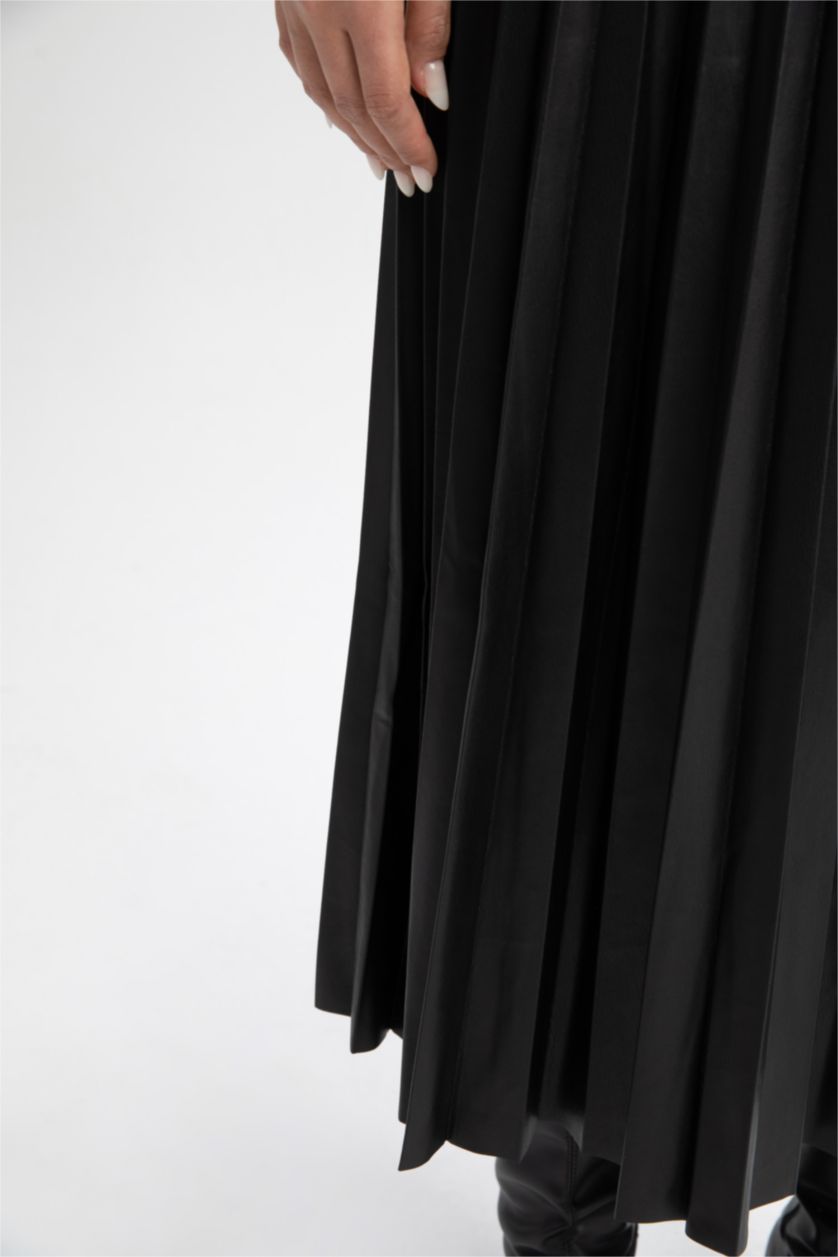 WOMAN Black Pleat Faux Leather Maxi Skirt