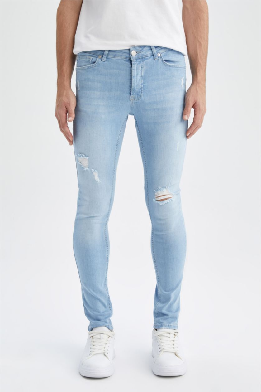 HOMME BLEU Clair Pantalon En Jean Déchiré Coupe Super Skinny