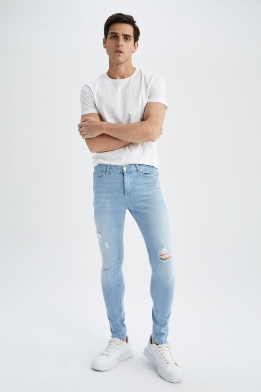 HOMME BLEU Clair Pantalon En Jean Déchiré Coupe Super Skinny