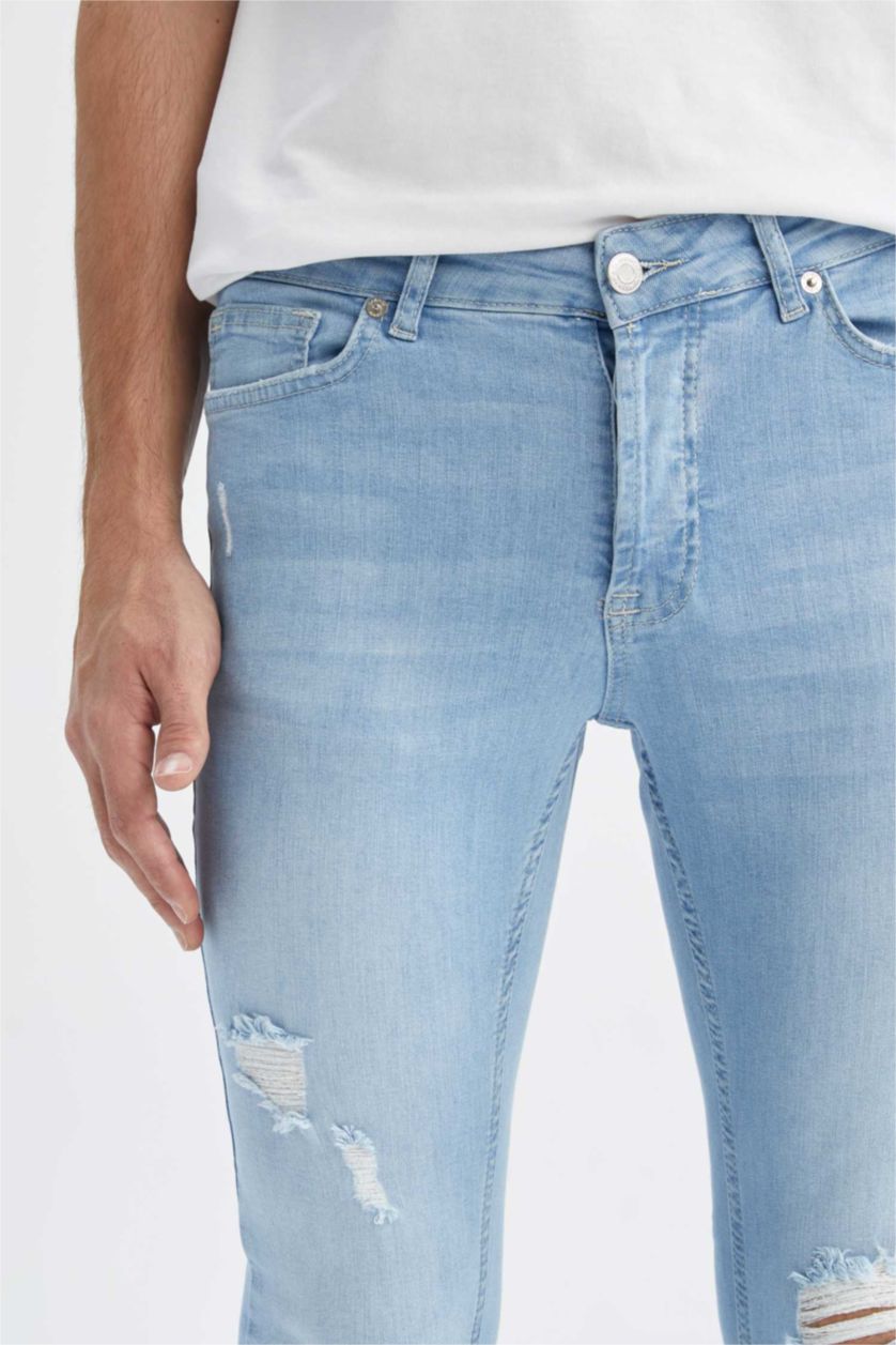 HOMME BLEU Clair Pantalon En Jean Déchiré Coupe Super Skinny