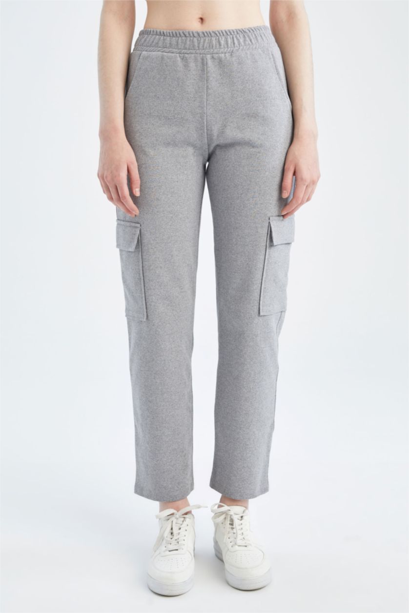Kadın Açık Gri Coool Regular Fit Kargo Cepli Pantolon