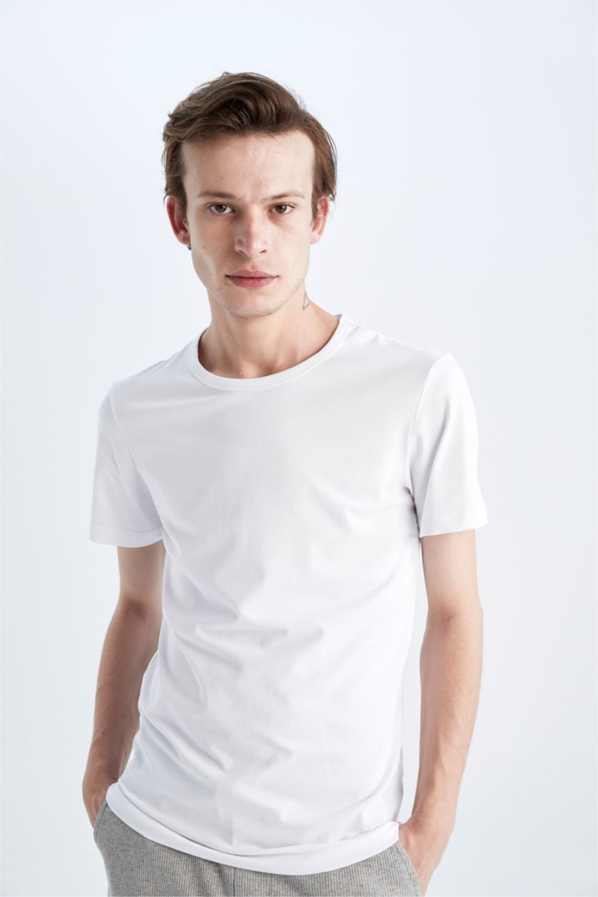 HOMME Blanc T-Shirt Coupe Slim À Col Ras Du Cou