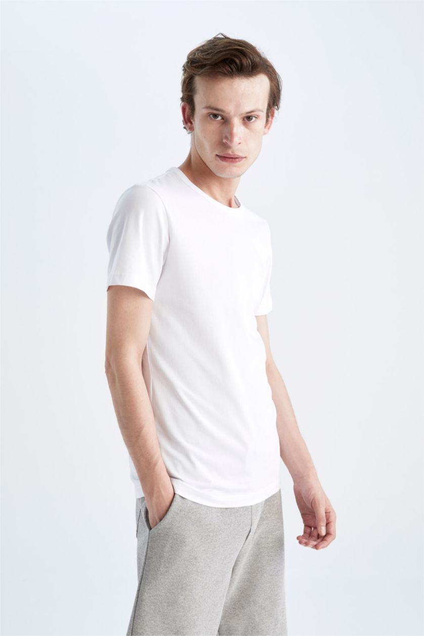 HOMME Blanc T-Shirt Coupe Slim À Col Ras Du Cou