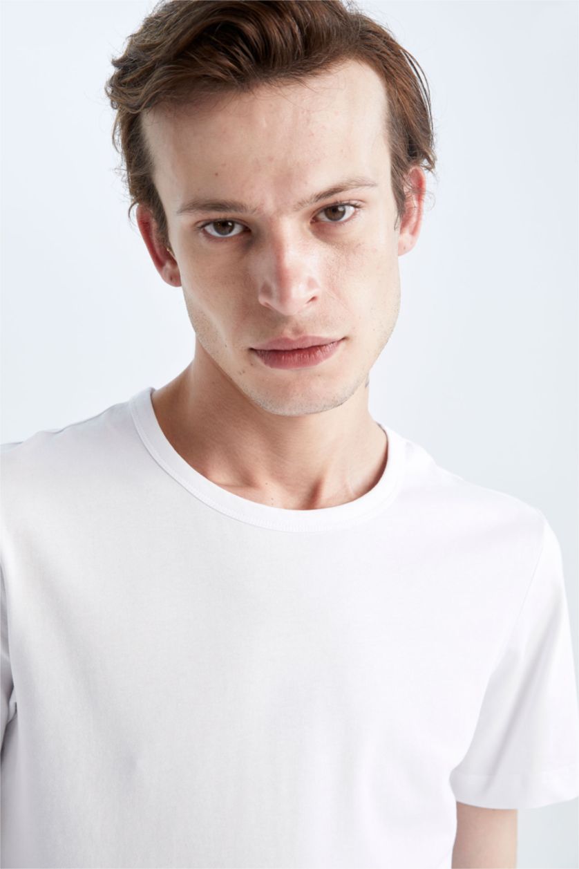 HOMME Blanc T-Shirt Coupe Slim À Col Ras Du Cou