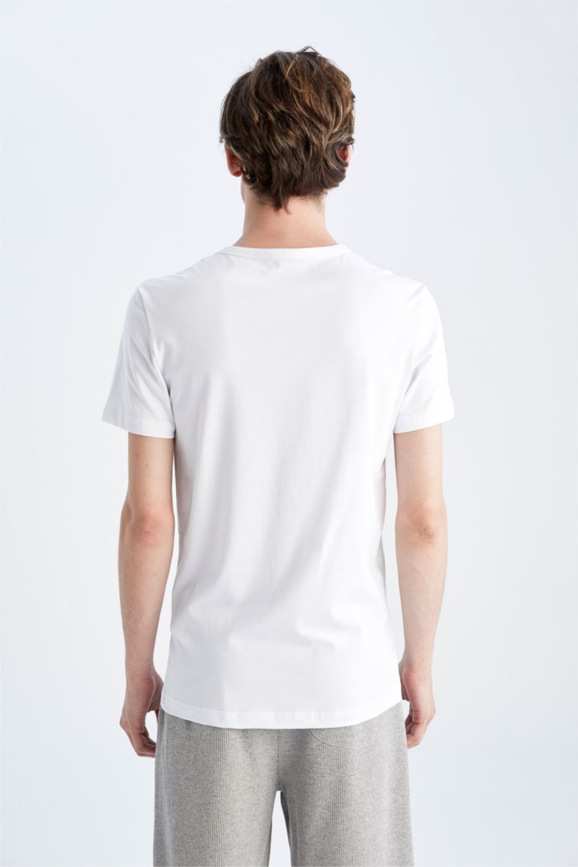 HOMME Blanc T-Shirt Coupe Slim À Col Ras Du Cou