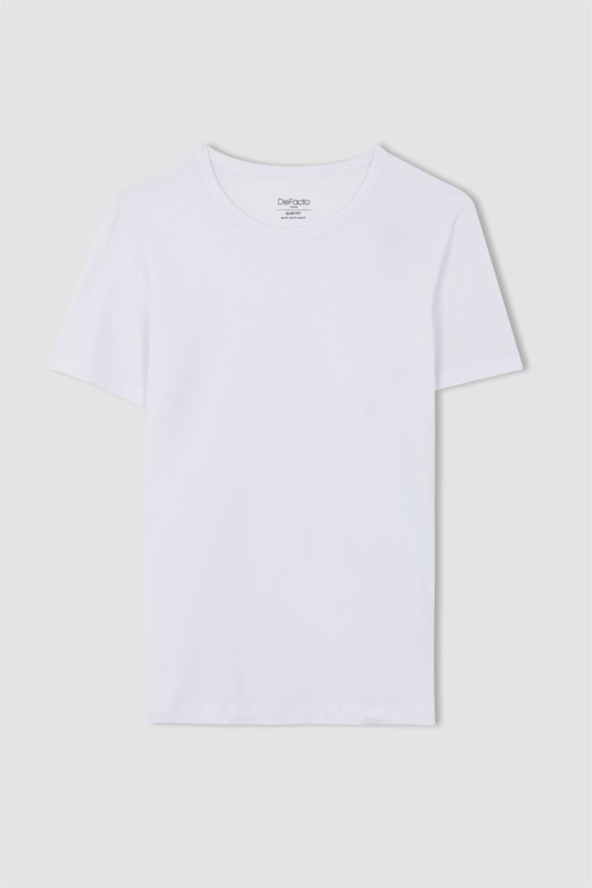 HOMME Blanc T-Shirt Coupe Slim À Col Ras Du Cou