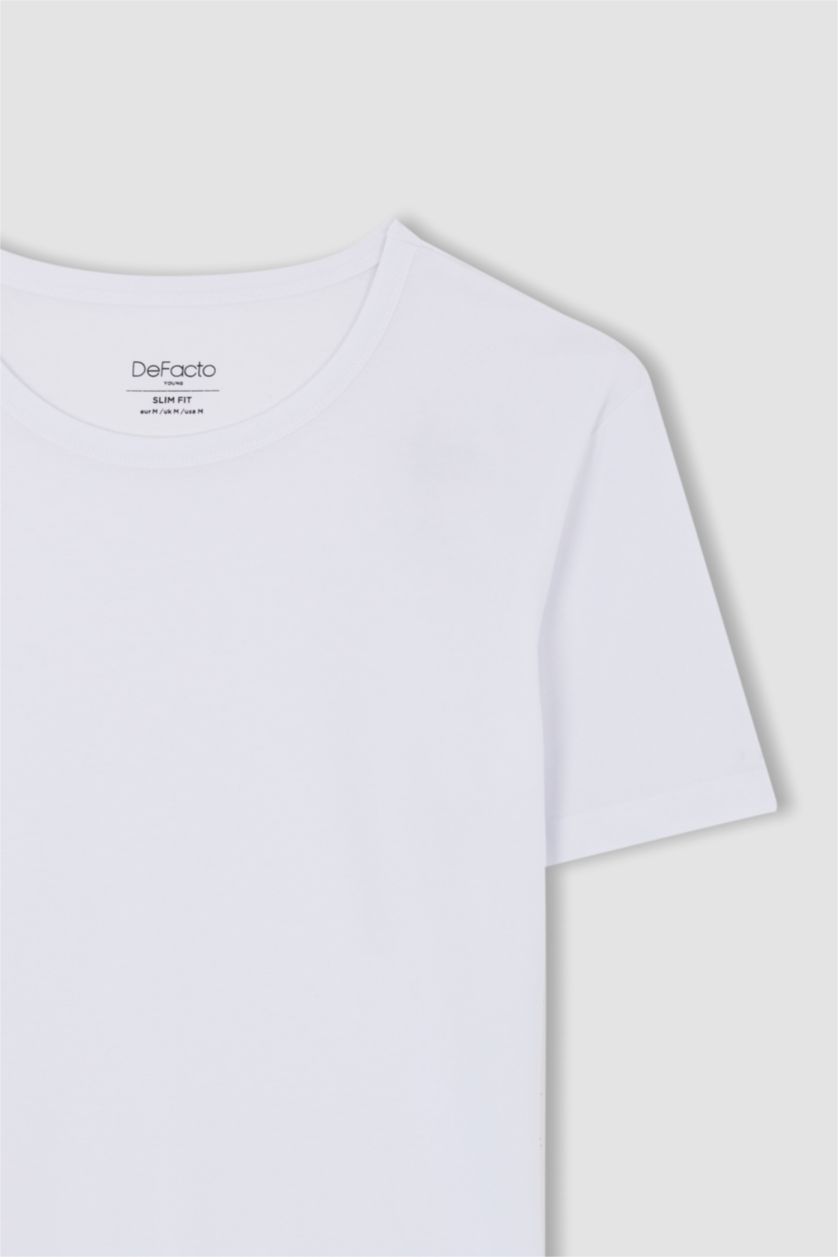 HOMME Blanc T-Shirt Coupe Slim À Col Ras Du Cou