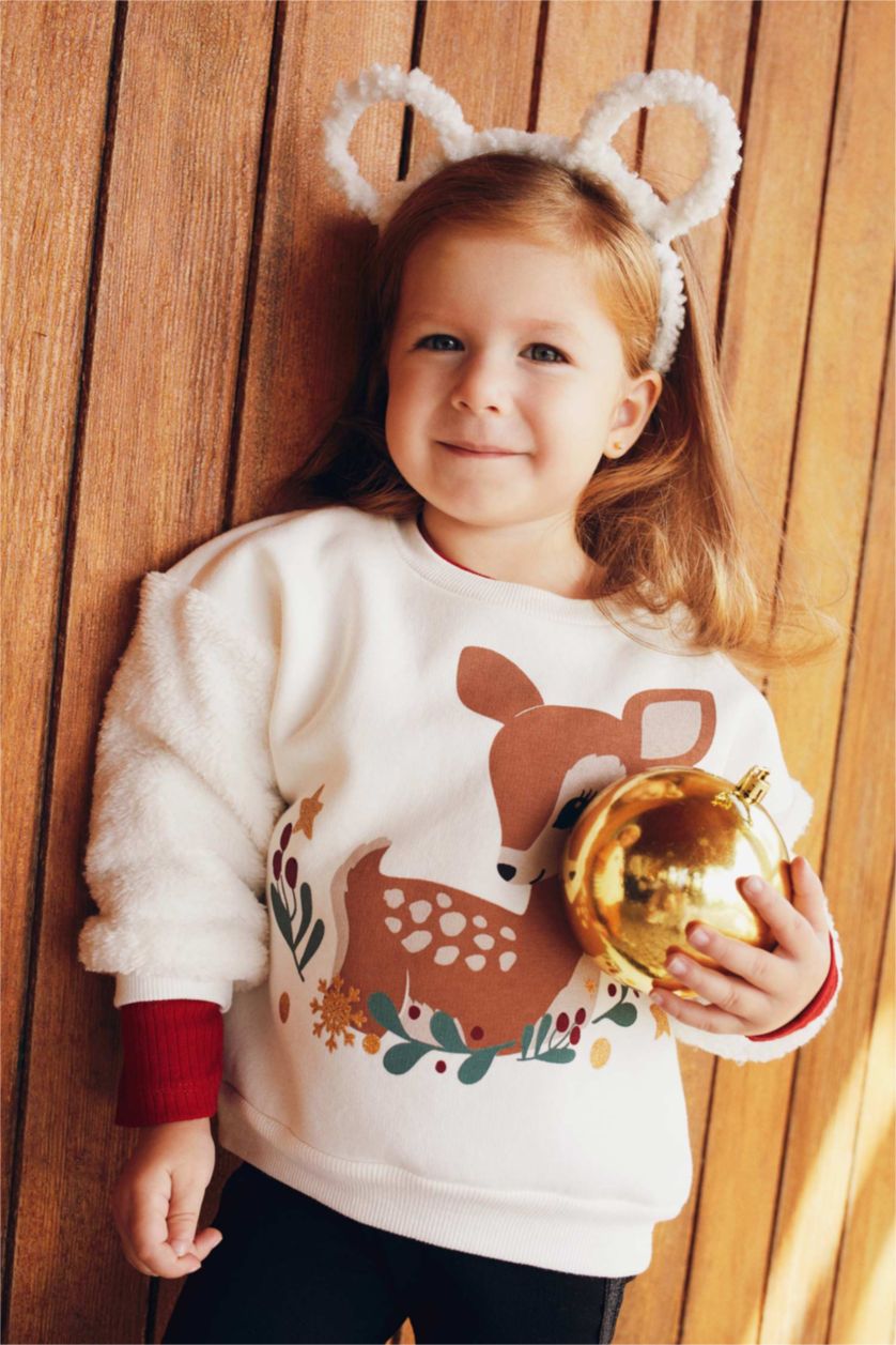 BÉBÉ FILLE Écru Sweat- Shirt Tissu Sweat Épais Coupe Régulière Col Ras Du Cou Nouvel an