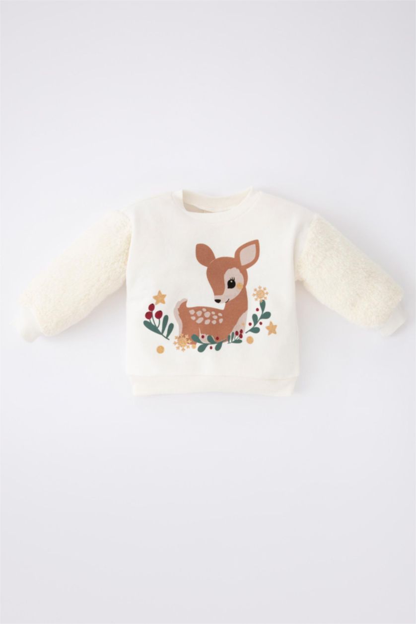 BÉBÉ FILLE Écru Sweat- Shirt Tissu Sweat Épais Coupe Régulière Col Ras Du Cou Nouvel an