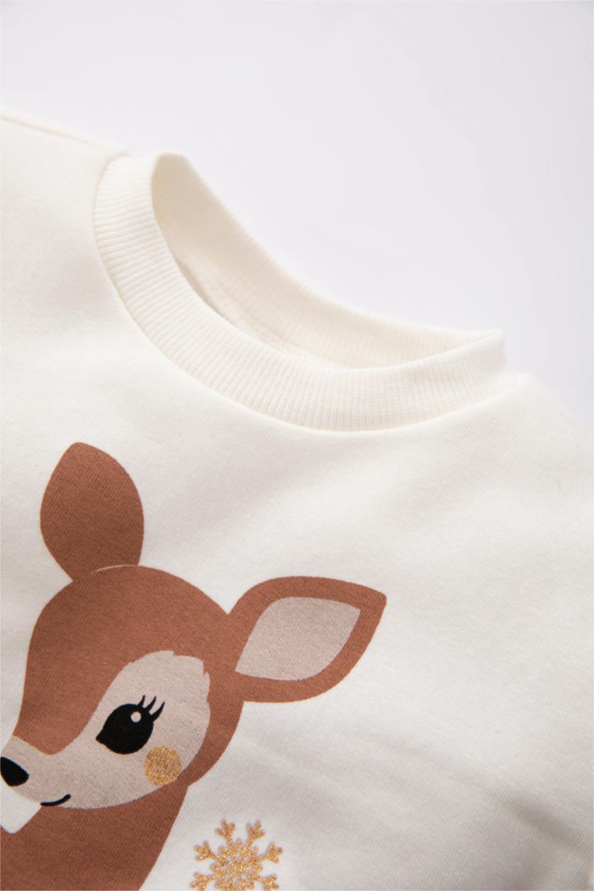 BÉBÉ FILLE Écru Sweat- Shirt Tissu Sweat Épais Coupe Régulière Col Ras Du Cou Nouvel an