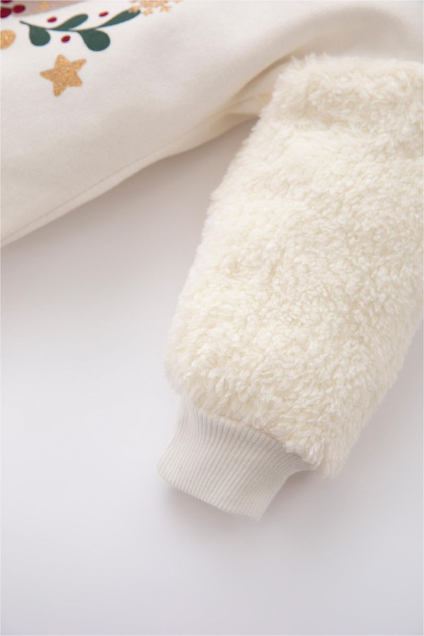 BÉBÉ FILLE Écru Sweat- Shirt Tissu Sweat Épais Coupe Régulière Col Ras Du Cou Nouvel an